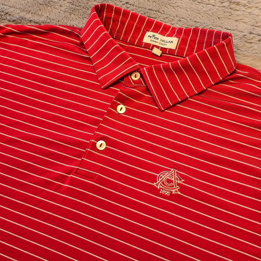 Peter Millar Summer Comfort Polo Mens XXL Red White Striped Ardsley Golf Club